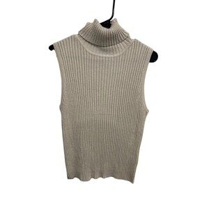 Reitmans Ribbed Turtleneck Sleeveless Sweater Vest Beige Sz XL Cozy Neutral